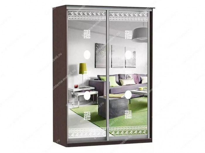 Шкаф купе Модерн 1490х600 2-х дверный 2-х секционный зеркальный с пескоструем №2 венге
