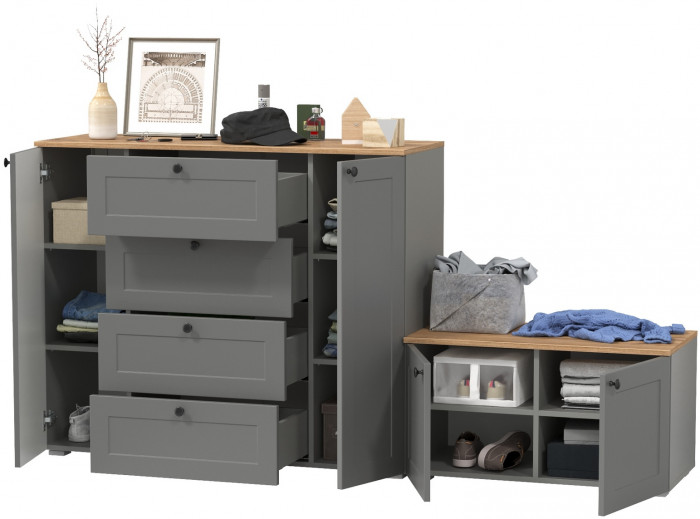 Остин 16.221 Комод + 13.257 Тумба, серый графит/дуб крафт золотой