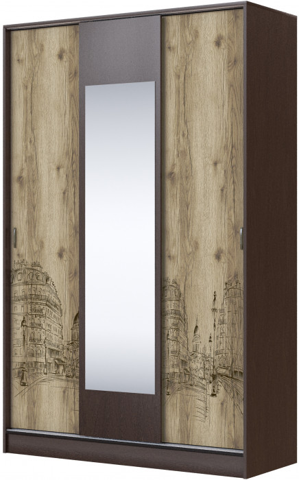 Шкаф-купе с зеркалом Орион, Венге/Дуб делано
