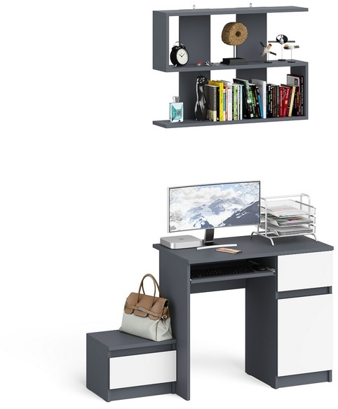 Мори Стол компьютерный МС-1 правый + Тумба ТМП400.1 + Полка 900, цвет графит/белый, ШхГхВ 130,4х50х209,6 см., НЕ универсальная сборка
