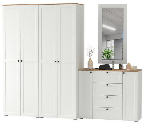 Остин Прихожая 26, цвет белый шагрень/дуб крафт золотой, ШхГхВ 280х54,3х229,6 см., универсальная сборка