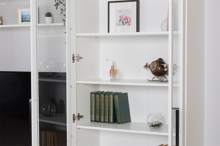 Валенсия Гостиная № 120, цвет ЛДСП белый шагрень/МДФ белый шагрень, ШхГхВ 350,4х38,4х225,2 см., универсальная сборка