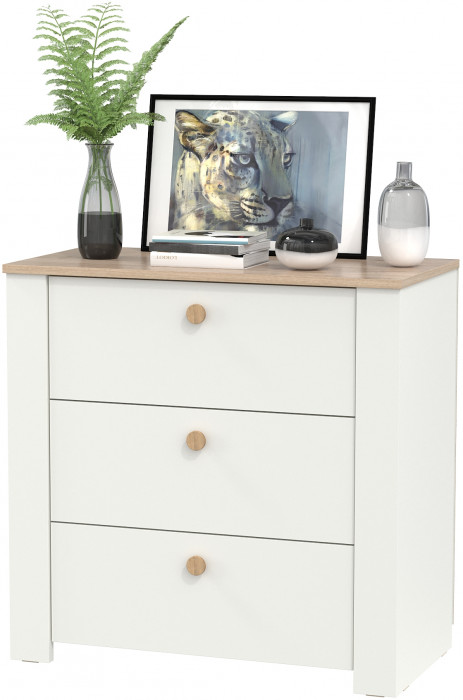 Джастин 16.228.03 Комод, цвет белый шагрень/дуб белый эксклюзив, ШхГхВ 76,6х39,2х75,3 см. (три выдвижных ящика)