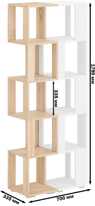 Стеллаж СВК 2 шт., цвет дуб сонома/белый, ШхГхВ 70х35х179 см.(дуб сонома 1 шт. + белый 1 шт.)