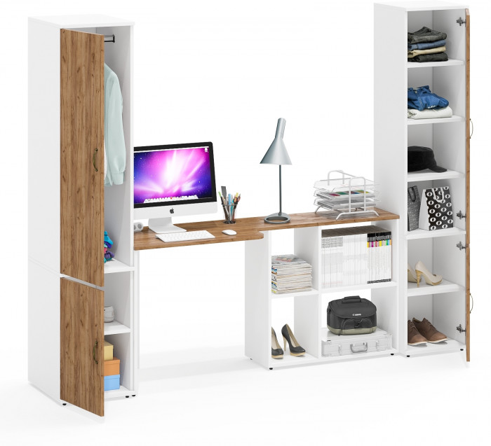 Лидер-8 Пенал МД 23Б + Стол + Пенал 22Б, белый шагрень/крафт золото