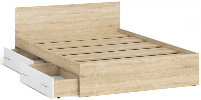 Мори Кровать с ящиками 1400, дуб сонома/белый