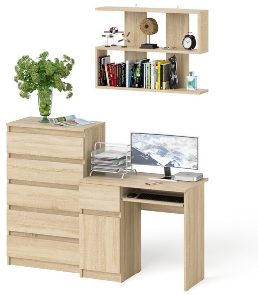 Мори компьютерный стол МС-1 левый + Комод МК700.5 + Полка 900, дуб сонома