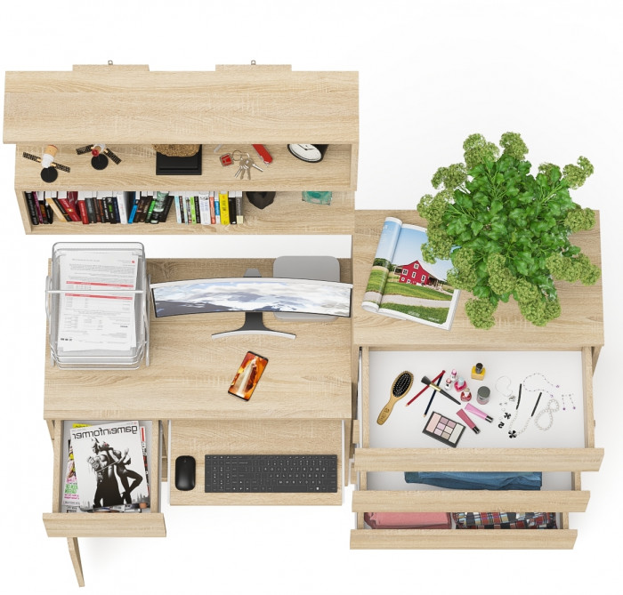 Мори компьютерный стол МС-1 левый + Комод МК700.5 + Полка 900, дуб сонома