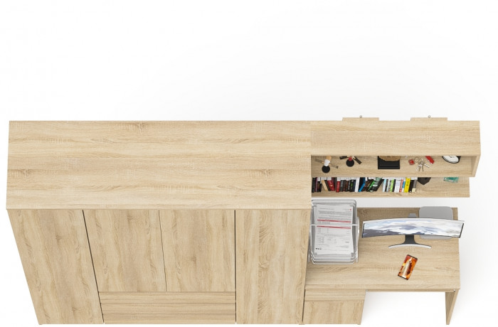 Мори компьютерный стол МС-1 левый + Шкаф МШ1600.1 + Полка 900, дуб сонома