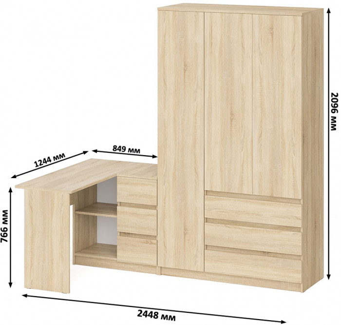 Мори компьютерный стол МС-16 правый + Шкаф МШ1200.1, дуб сонома