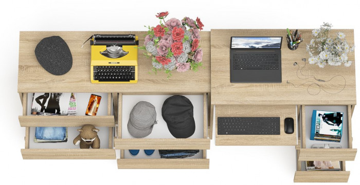 Мори компьютерный стол МС-6 правый + Комод МК1200.6, дуб сонома