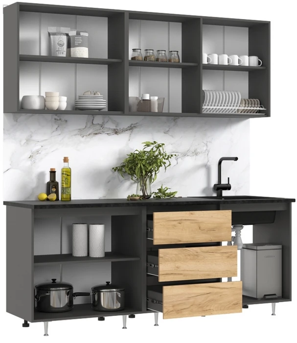 Кухня Челси 2,0м Компановка №2 дуб крафт/графит (кастилло)