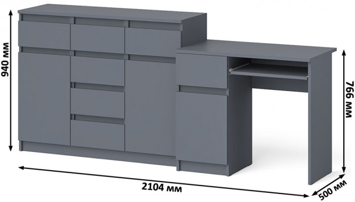 Мори компьютерный стол МС-1 левый + Комод МК1200.4, графит