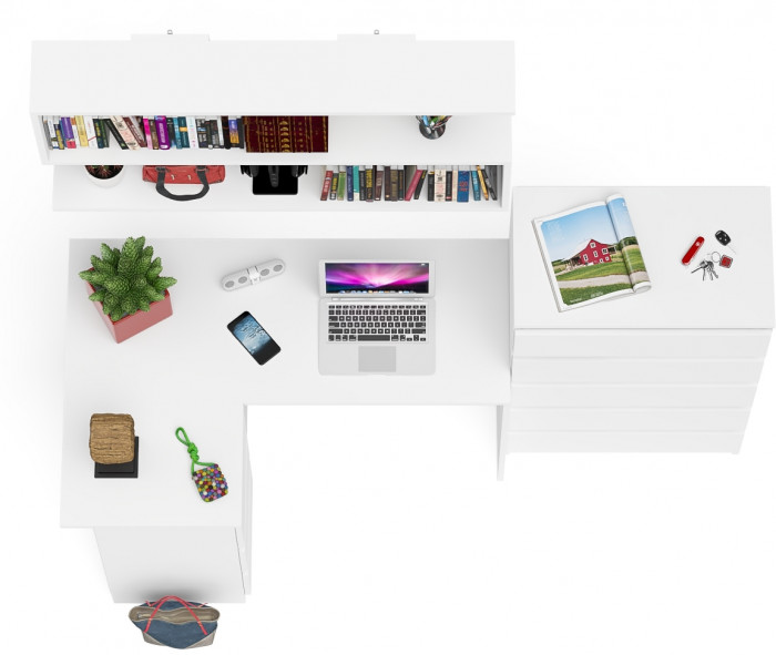Мори компьютерный стол МС-16 левый + Комод МК700.5 + Полка 1200, белый