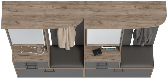 Два шкафа с вешалкой Домино 2-3431дкт/граф, цвет дуб крафт табачный/графит, ШхГхВ 200х36х202 см., универсальная сборка