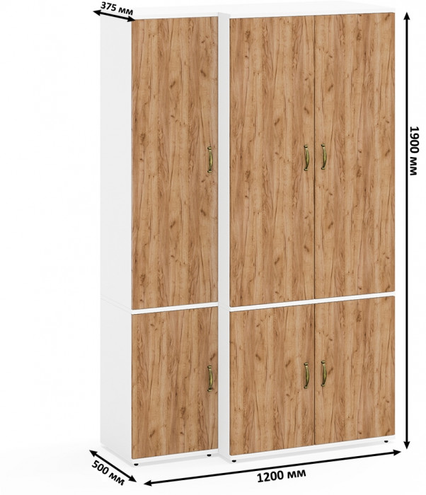 Лидер-8 Модуль Пенал МД 22Б + Шкаф МД 19Б, цвет белый шагрень/крафт золото, ШхГхВ 120х50х190 см., универсальная сборка