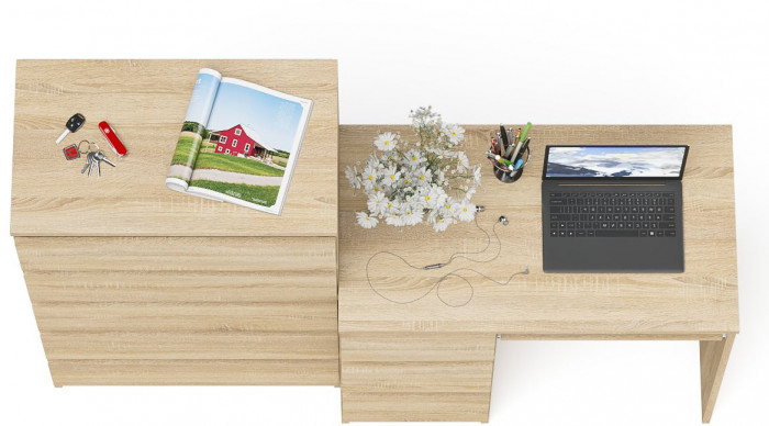 Мори компьютерный стол МС-6 левый + Комод МК700.5, дуб сонома