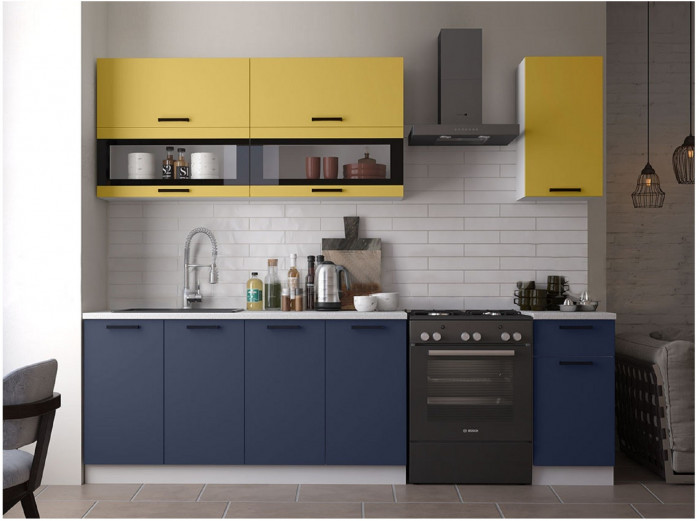 Кухня МДФ Техно 2000 Компоновка №2 (Белый, Белый глянец холодный/Мрамор темный)