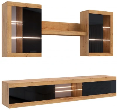 Прага Модульная Гостиная, вариант №3, Дуб Вотан/Черный глянец