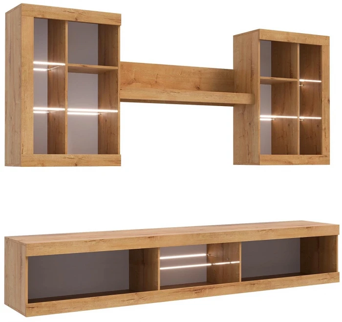 Прага Модульная Гостиная, вариант №3, Дуб Вотан/Черный глянец