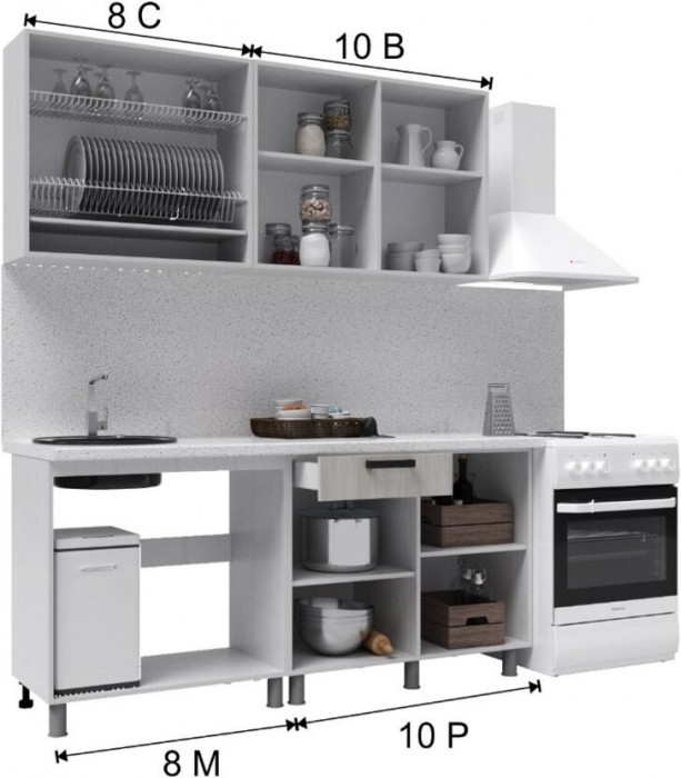 Кухонный гарнитур Бомбей 1,8м Сандал белый/Сандал серый