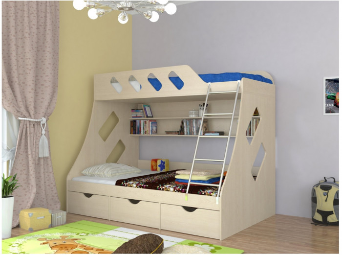 Дельта-20.01 Детская двухъярусная кровать с лестницей (Дуб молочный, Ясень шимо светлый)