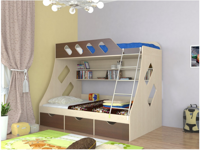 Дельта-20.01 Детская двухъярусная кровать с лестницей (Дуб молочный, Ясень шимо светлый)