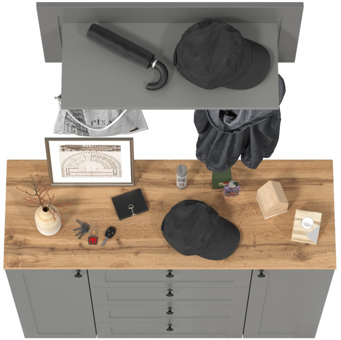 Остин 16.221 Комод + 15.12 Вешалка, серый графит/дуб крафт золотой