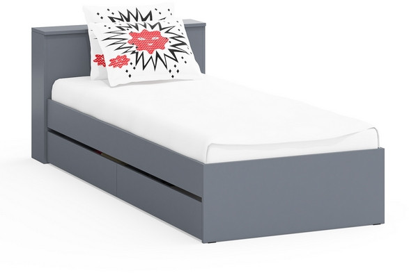 Ксения Кровать с ящиками 0900, цвет графит, ШхГхВ 96,4х221,6х72 см., сп.м. 900х2000 мм., без матраса, основание есть, универсальная сборка