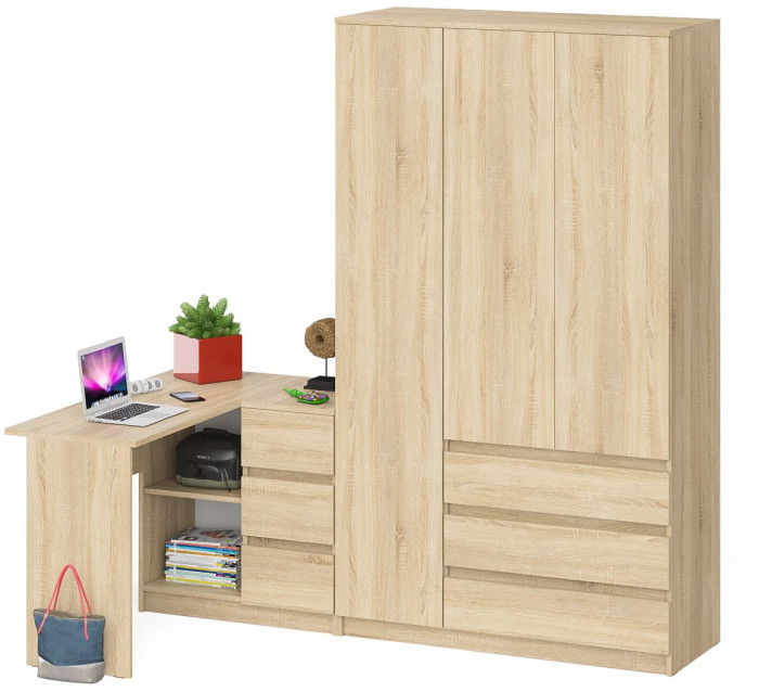 Мори Стол компьютерный МС-16 правый + Шкаф МШ1200.1, цвет дуб сонома, ШхГхВ 244,8х84,9х209,6 см., выдвижные ящики справа, НЕ универсальная сборка