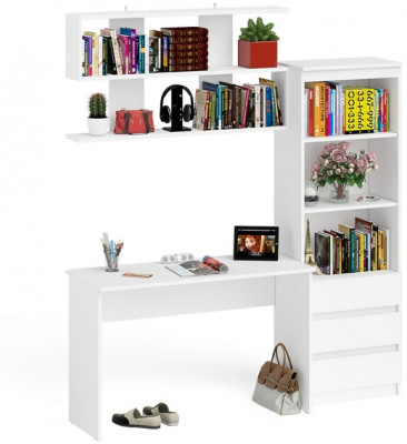 Мори Стол письменный МСП1200.1 + Стеллаж МСТ600.3 + Полка 1200, цвет белый, ШхГхВ 180,8х50х209,6 см., универсальная сборка