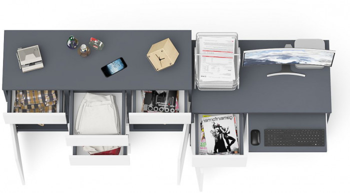 Мори компьютерный стол МС-1 левый + Комод МК1200.4, графит/белый