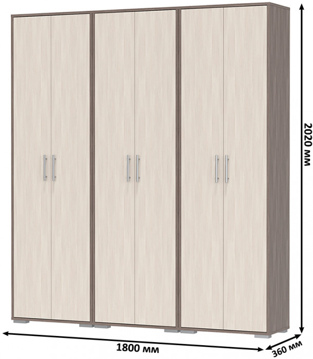 Три шкафа для одежды Домино 2-3430бод.тем/св, цвет бодега тёмный/бодега светлый, ШхГхВ 180х36х202 см.