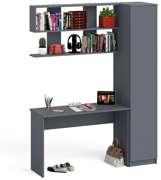 Мори письменный стол МСП1200.1 + Пенал МШ400.1 + Полка 1200, графит