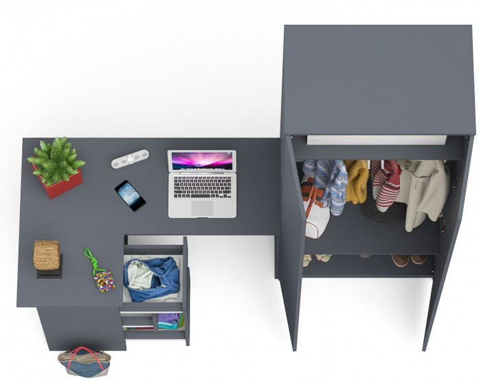 Мори Стол компьютерный МС-16 левый + Шкаф МШ800.1, цвет графит, ШхГхВ 204,8х84,9х209,6 см., выдвижные ящики слева, НЕ универсальная сборка