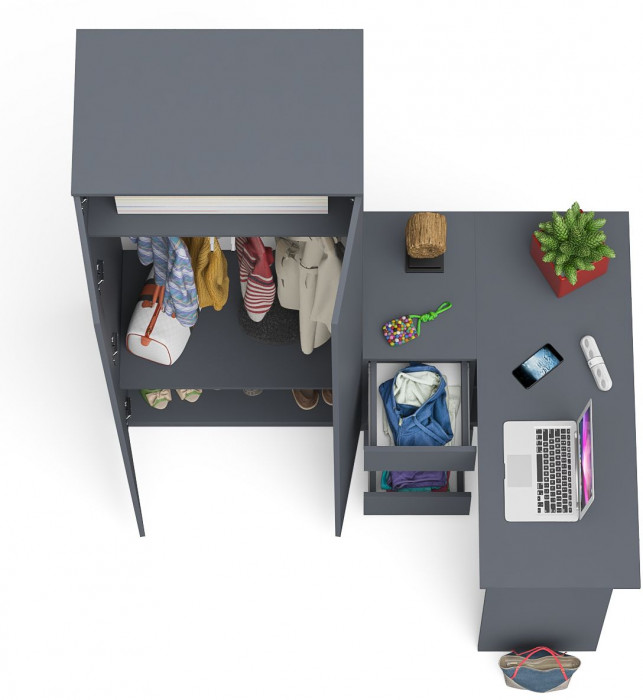 Мори Стол компьютерный МС-16 левый + Шкаф МШ800.1, цвет графит, ШхГхВ 204,8х84,9х209,6 см., выдвижные ящики слева, НЕ универсальная сборка