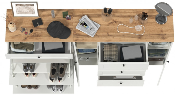 Остин 16.221 Комод + 16.121 Тумба для обуви, белый шагрень/дуб крафт золотой