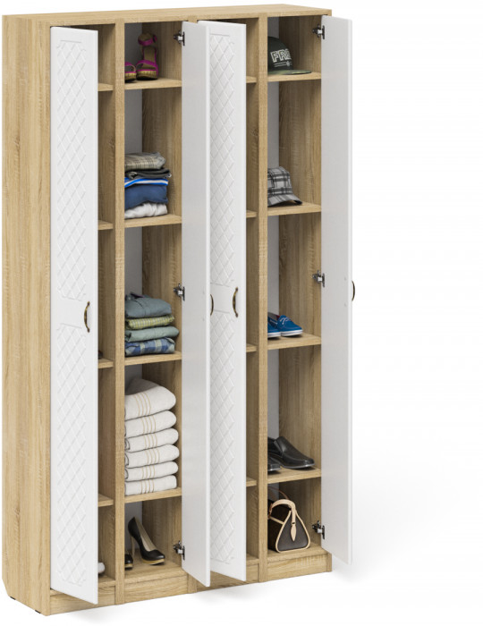 Прихожая П-6 Пенал 4 штуки, цвет дуб сонома/фасады МДФ белое дерево фрезеровка ромб, ШхГхВ 60х35х210 см., универсальная сборка