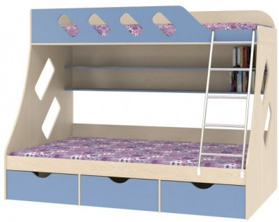 Дельта-20.01 Детская двухъярусная кровать с лестницей (Голубой, Белый)
