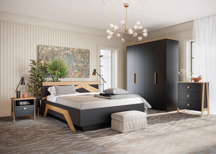 Кровать полутороспальная 140х200 "Скандинавия" с щитовым основанием - Антрацит/Дуб наварра