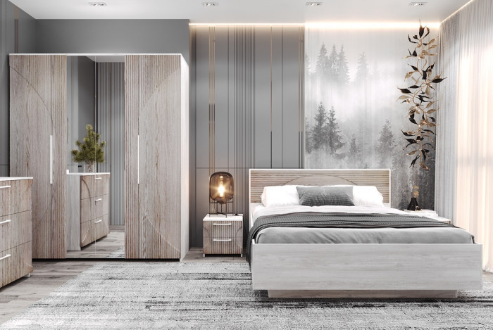 Кровать KING-SIZE 180х200 "Монтале" - Бетон пайн светлый/Астана роузвуд