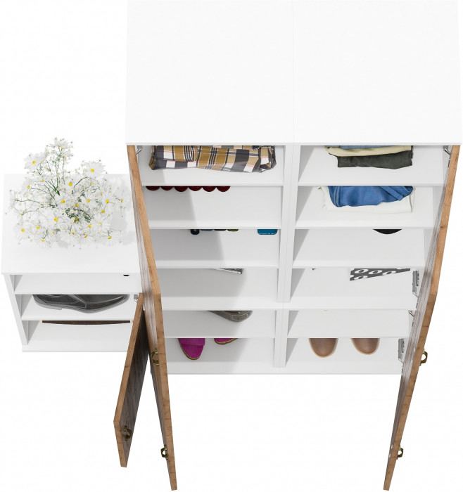 Лидер-8 Пенал МД 22Б + Пенал МД 22Б + Тумба МД 3.19, цвет белый шагрень/крафт золото, ШхГхВ 120х37,5х190 см., универсальная сборка