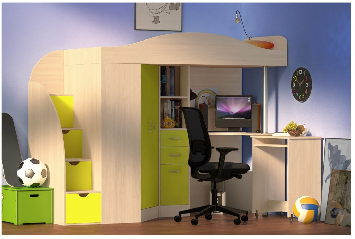 Кровать-чердак Юниор 4 (Винтерберг/Оранжевый)