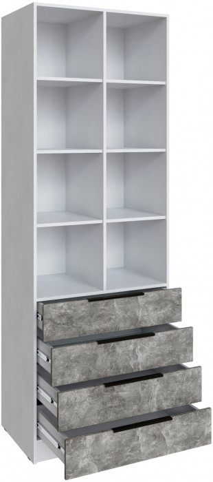 Стеллаж Мадрид (0,8) с 4 ящ., Белый/Ателье светлое