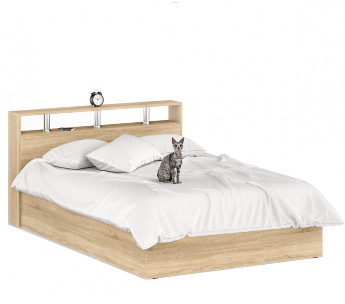 Камелия спальня № 5 Кровать 1400 + Две тумбы + Комод + Зеркало, цвет дуб сонома, сп.м. 1400х2000 мм., б/м, основание есть