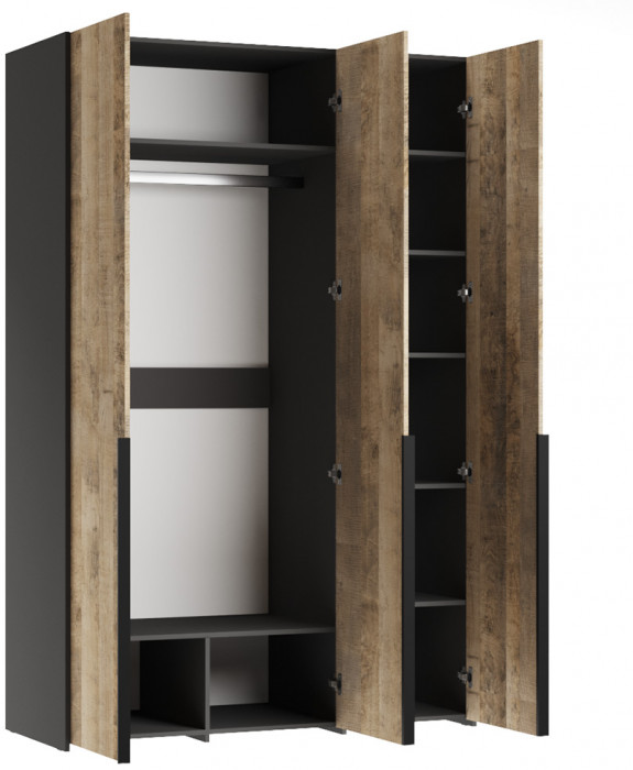 Шкаф трехстворчатый Денвер, Графит, Дуб гранж песочный