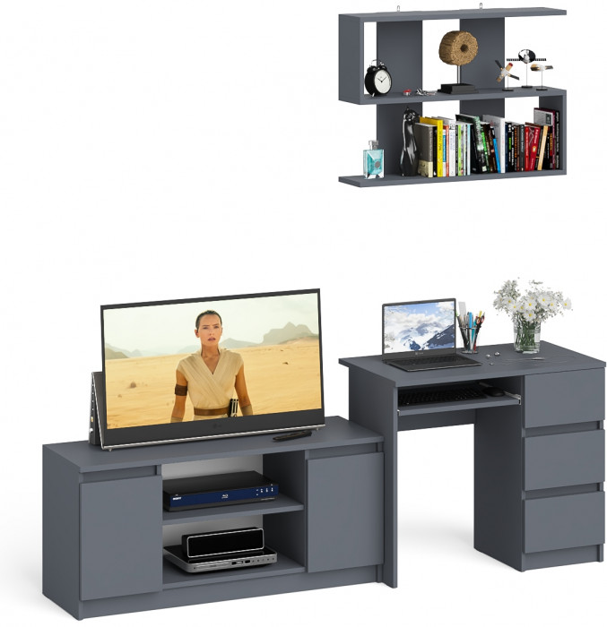 Мори компьютерный стол МС-6 правый + Тумба МТВ1200.1 + Полка 900, графит