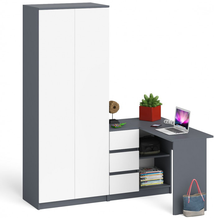 Мори Стол компьютерный МС-16 левый + Шкаф МШ800.1, цвет графит/белый, ШхГхВ 204,8х84,9х209,6 см., выдвижные ящики слева, НЕ универсальная сборка