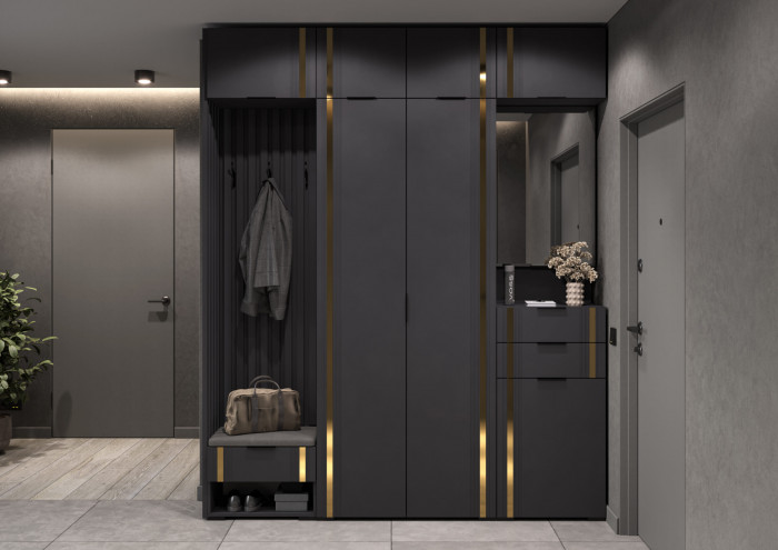Модульная Прихожая Эмэ, набор №5, Графит/Графит золото, Simple 27
