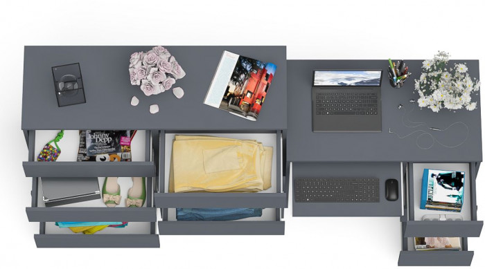 Мори компьютерный стол МС-6 правый + Комод МК1200.8, графит